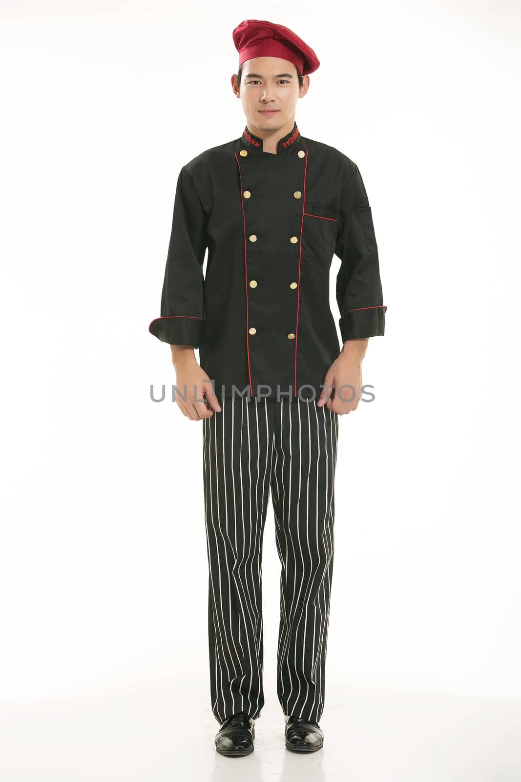 Wear clothing occupation Chinese waiters in white background