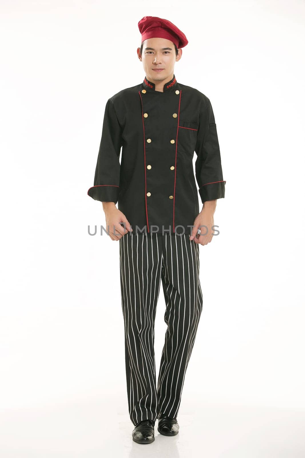 Wear clothing occupation Chinese waiters in white background