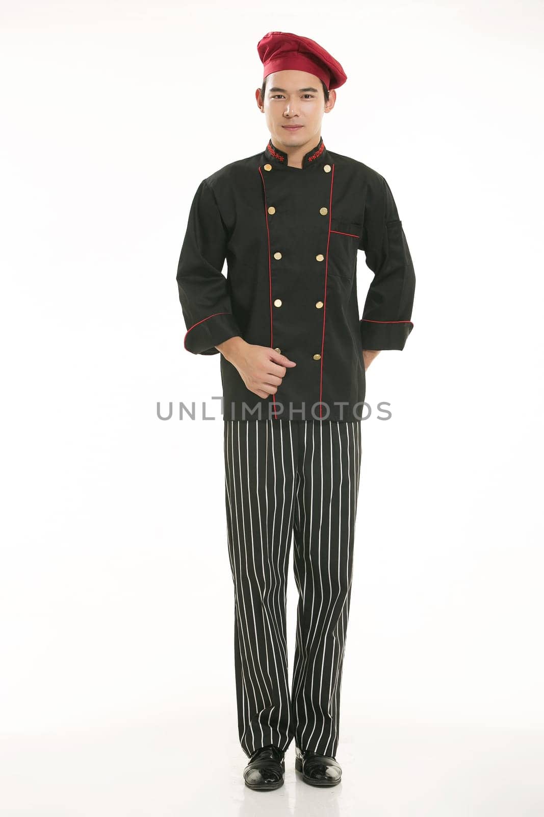 Wear clothing occupation Chinese waiters in white background