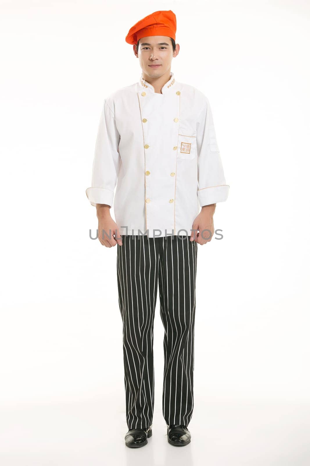 Wearing all kinds of clothing chef dietitian in front of white background