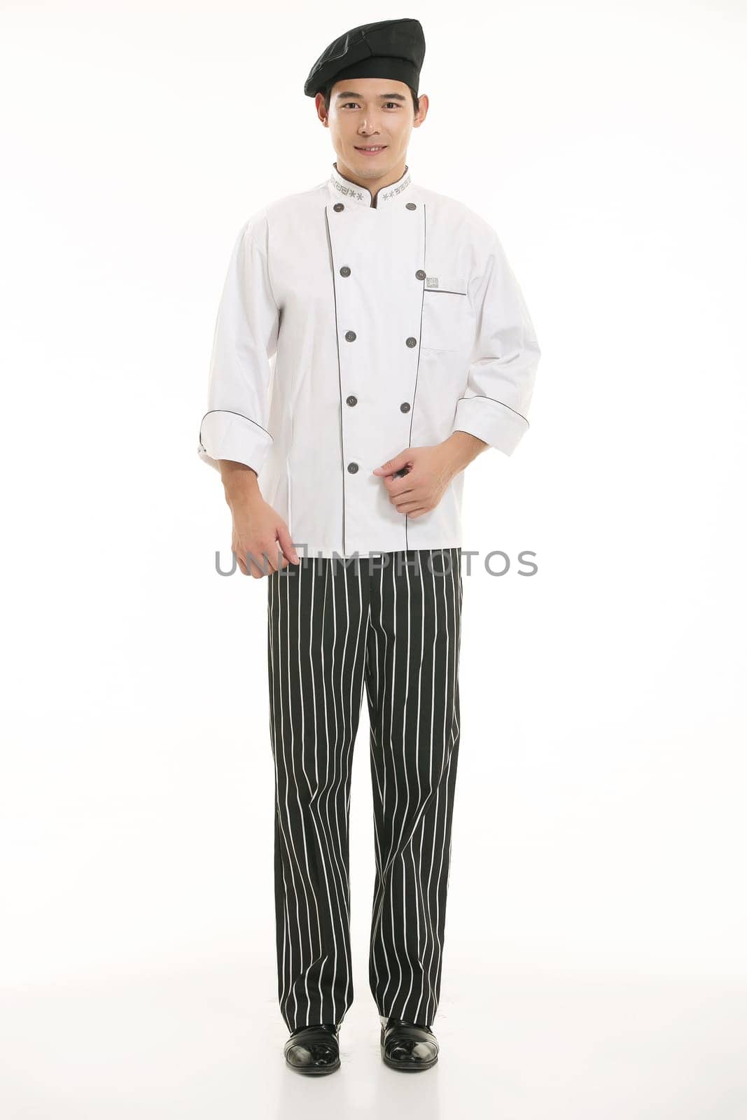 Wearing all kinds of clothing chef dietitian in front of white background