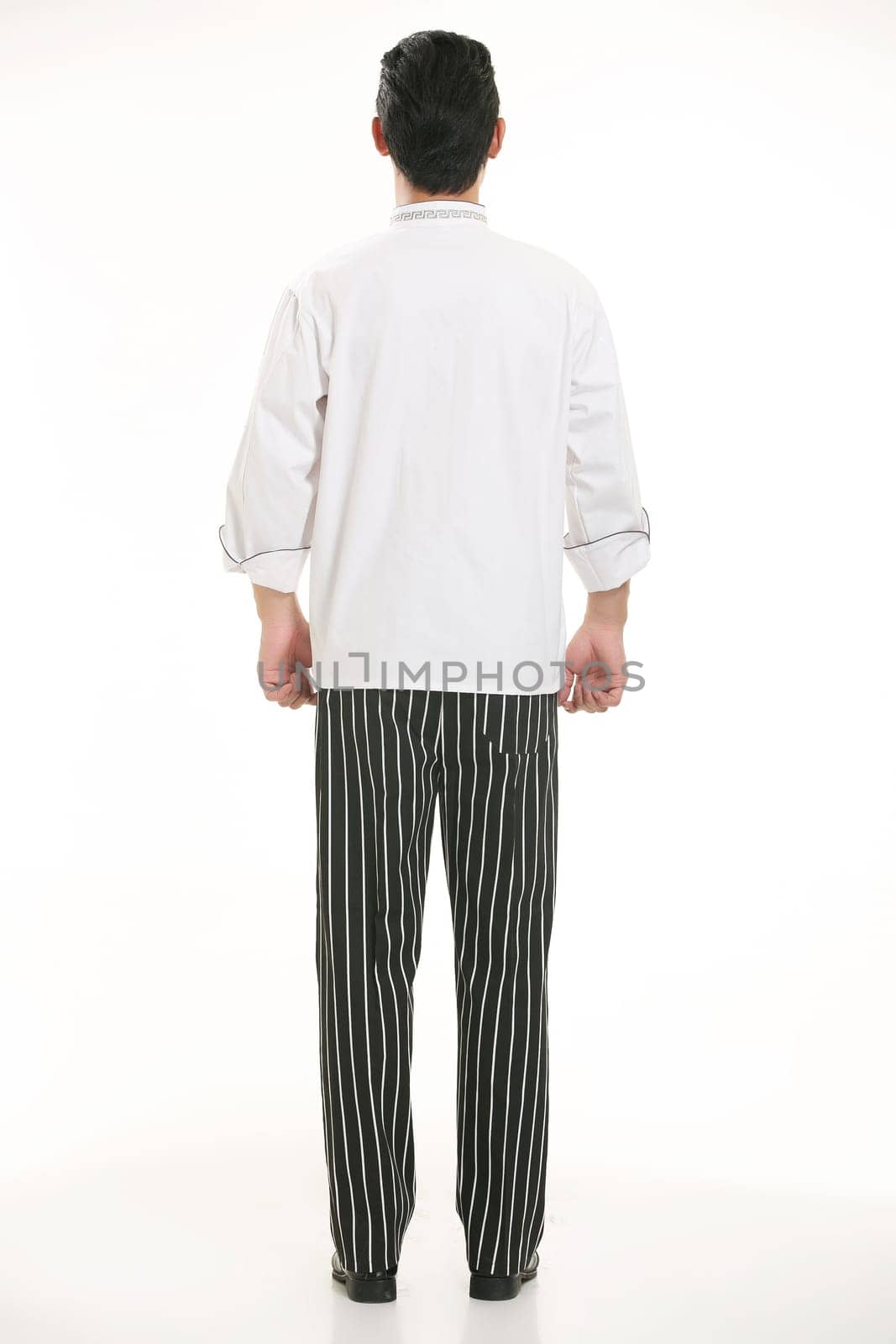 Wearing all kinds of clothing chef dietitian in front of white background