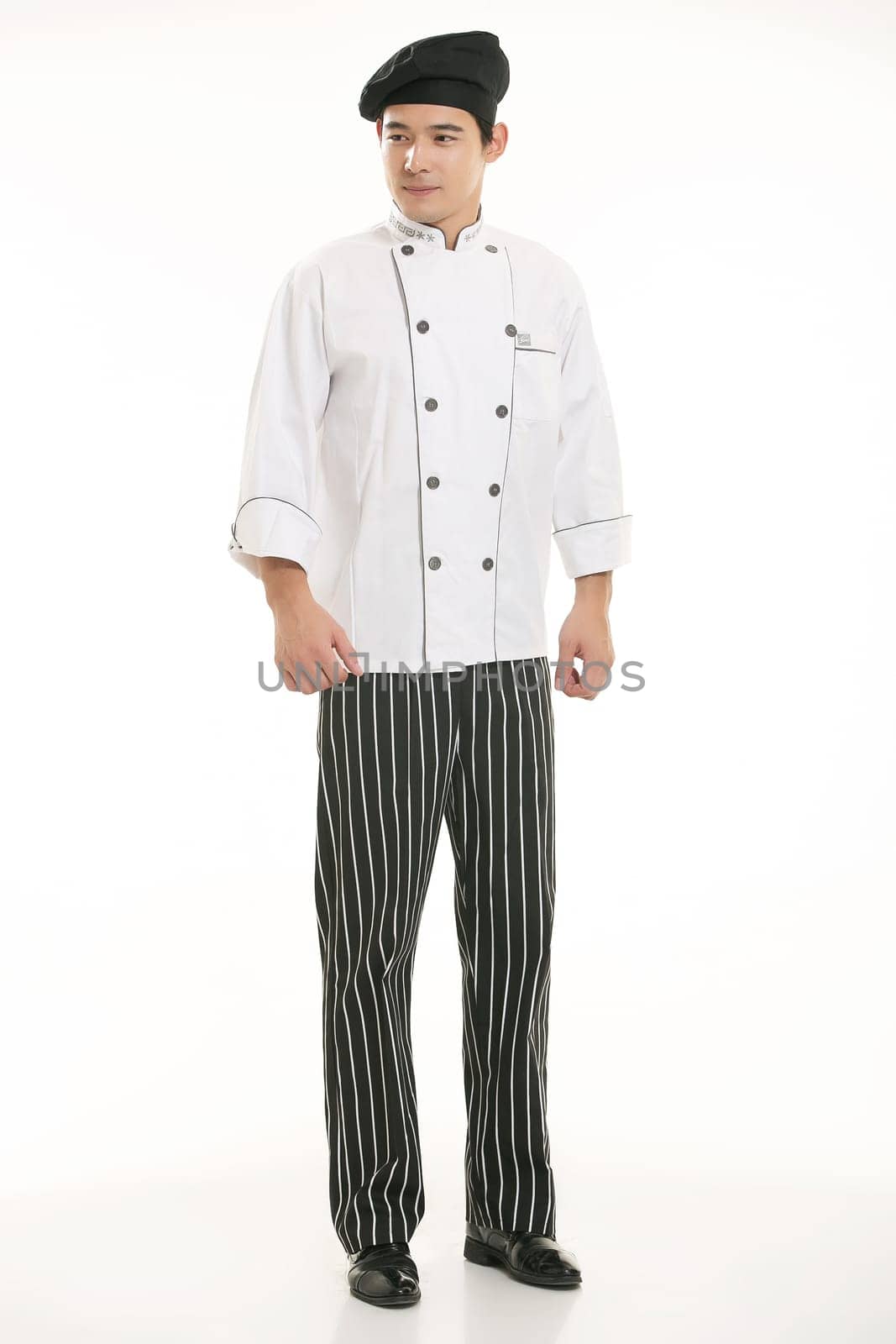 Wear clothing occupation Chinese waiters in white background