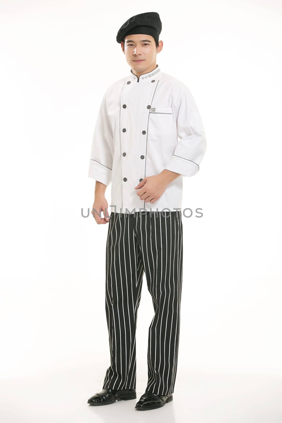 Wearing all kinds of clothing chef dietitian in front of white background
