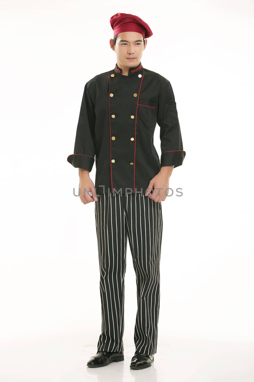 Wearing all kinds of clothing chef dietitian in front of white background