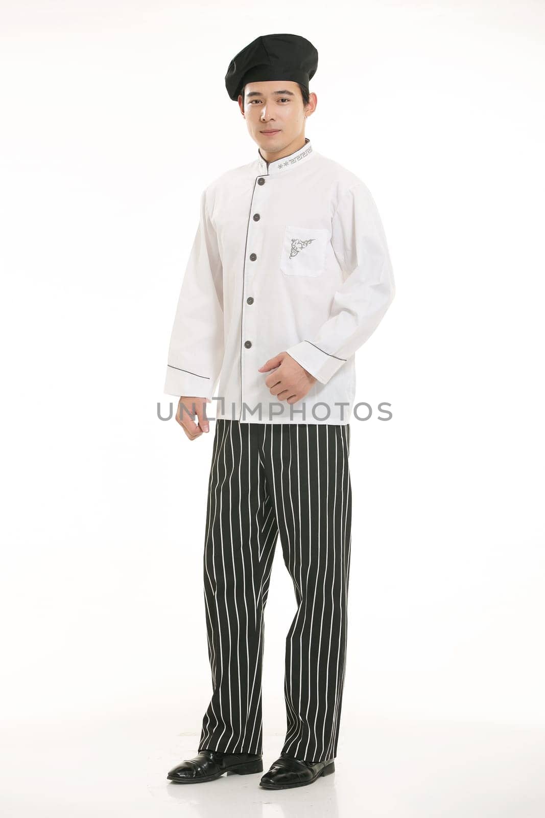 Wear clothing occupation Chinese waiters in white background