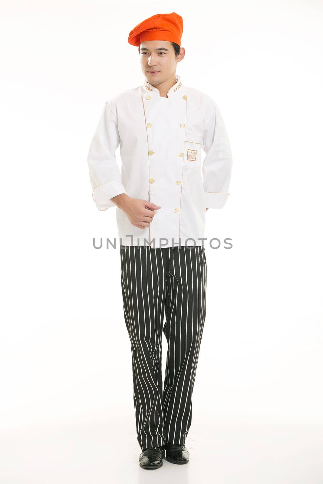 Wearing all kinds of clothing chef dietitian in front of white background