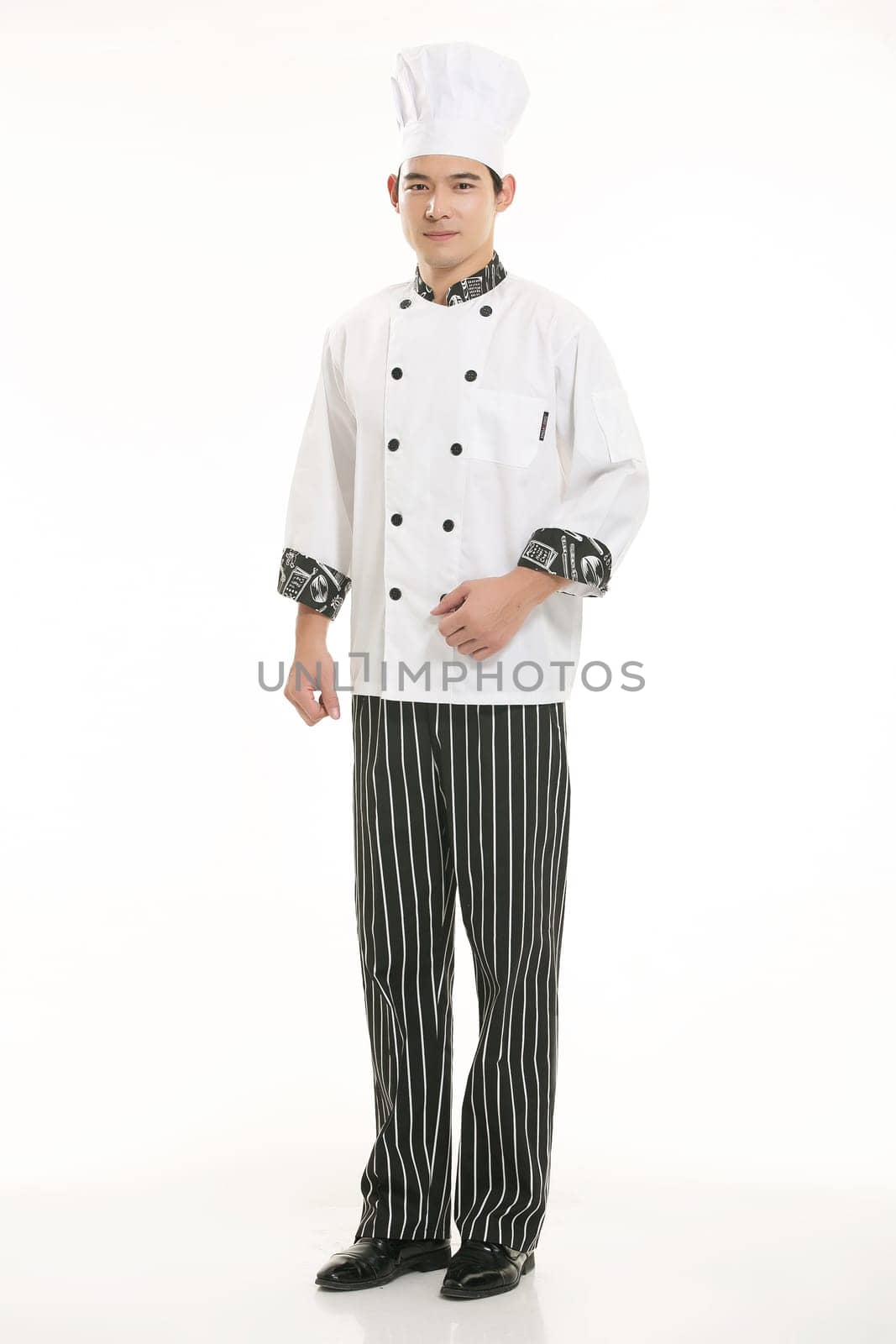 Wearing all kinds of clothing chef dietitian in front of white background
