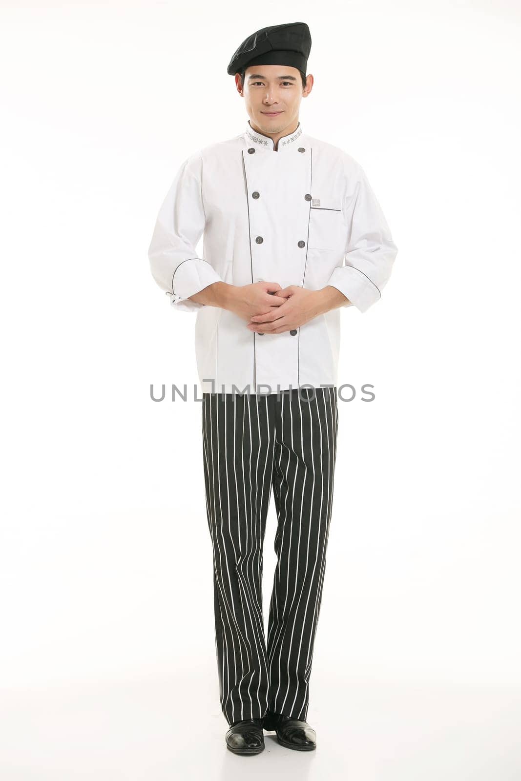 Wearing all kinds of clothing chef dietitian in front of white background