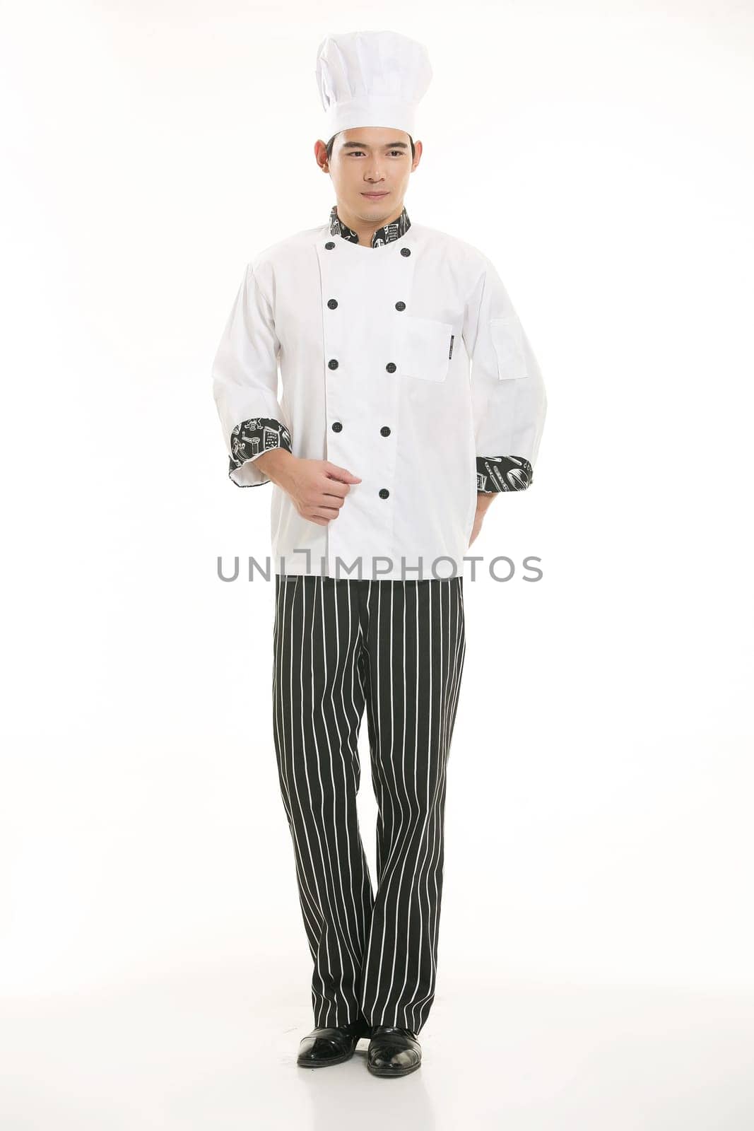 Wearing all kinds of clothing chef dietitian in front of white background