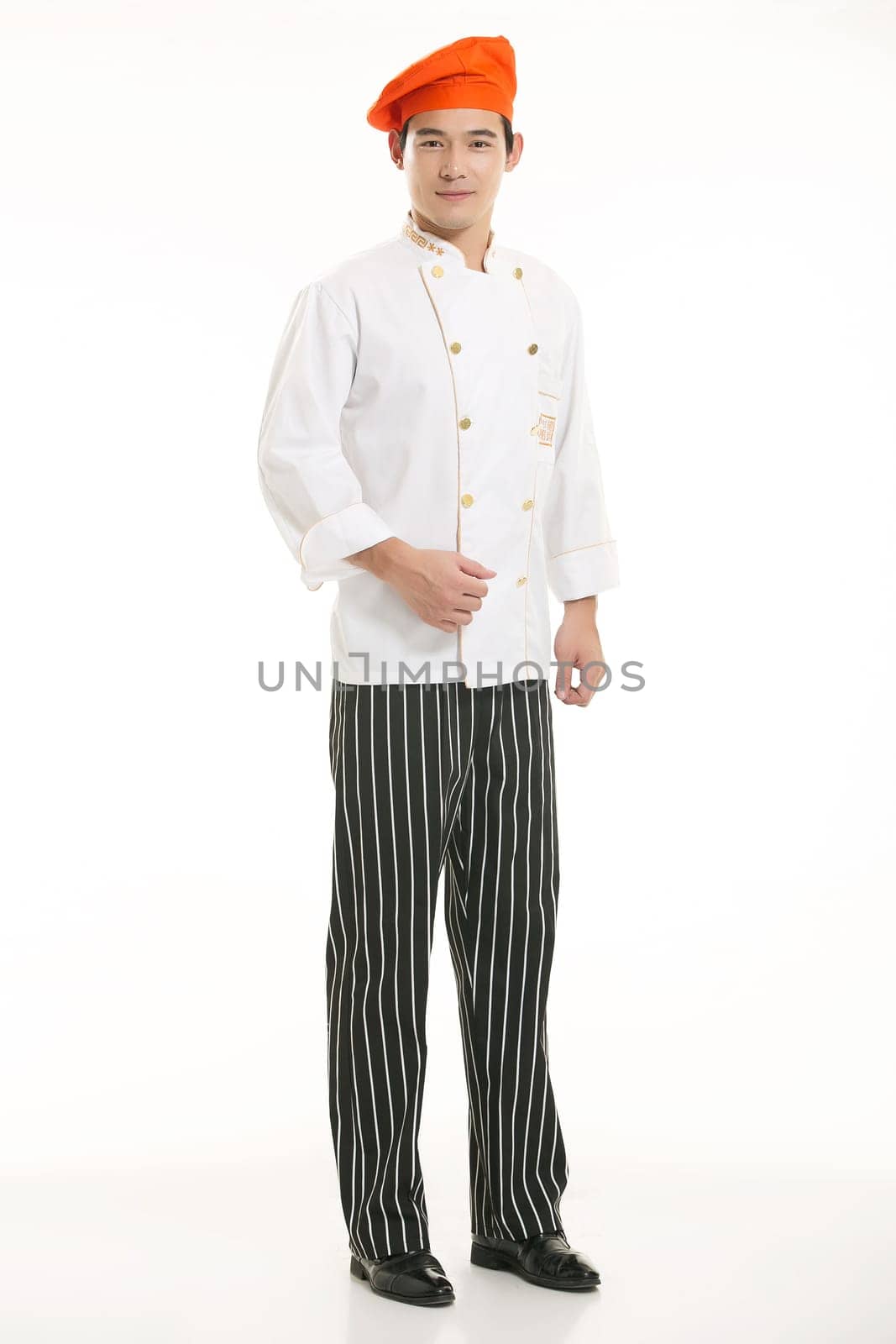 Wearing all kinds of clothing chef dietitian in front of white background