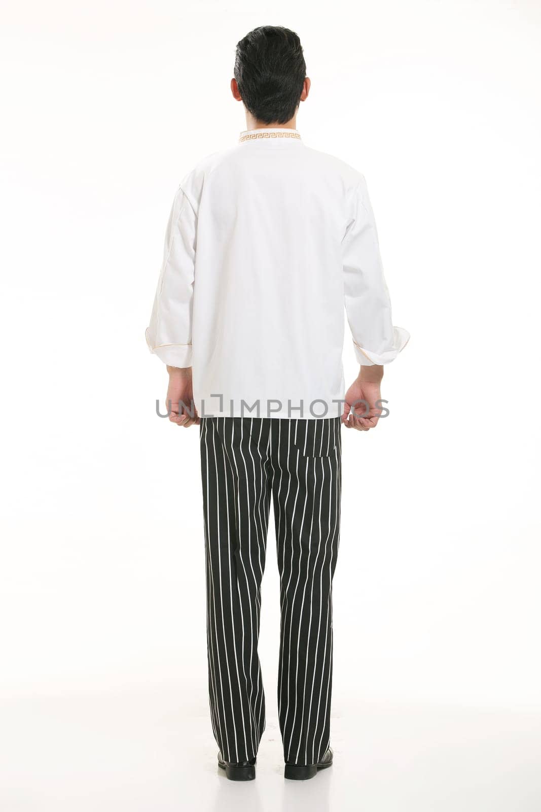 Wearing all kinds of clothing chef dietitian in front of white background