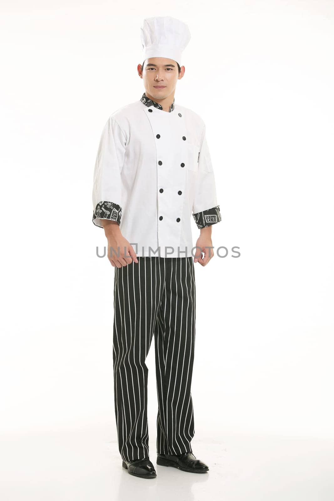 Wearing all kinds of clothing chef dietitian in front of white background