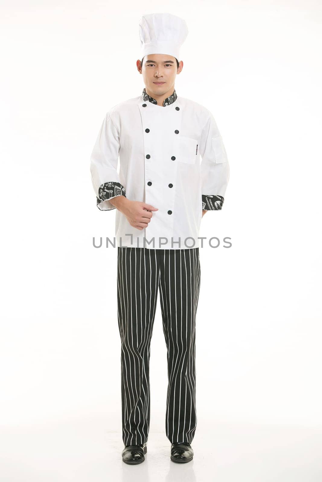 Wearing all kinds of clothing chef dietitian in front of white background