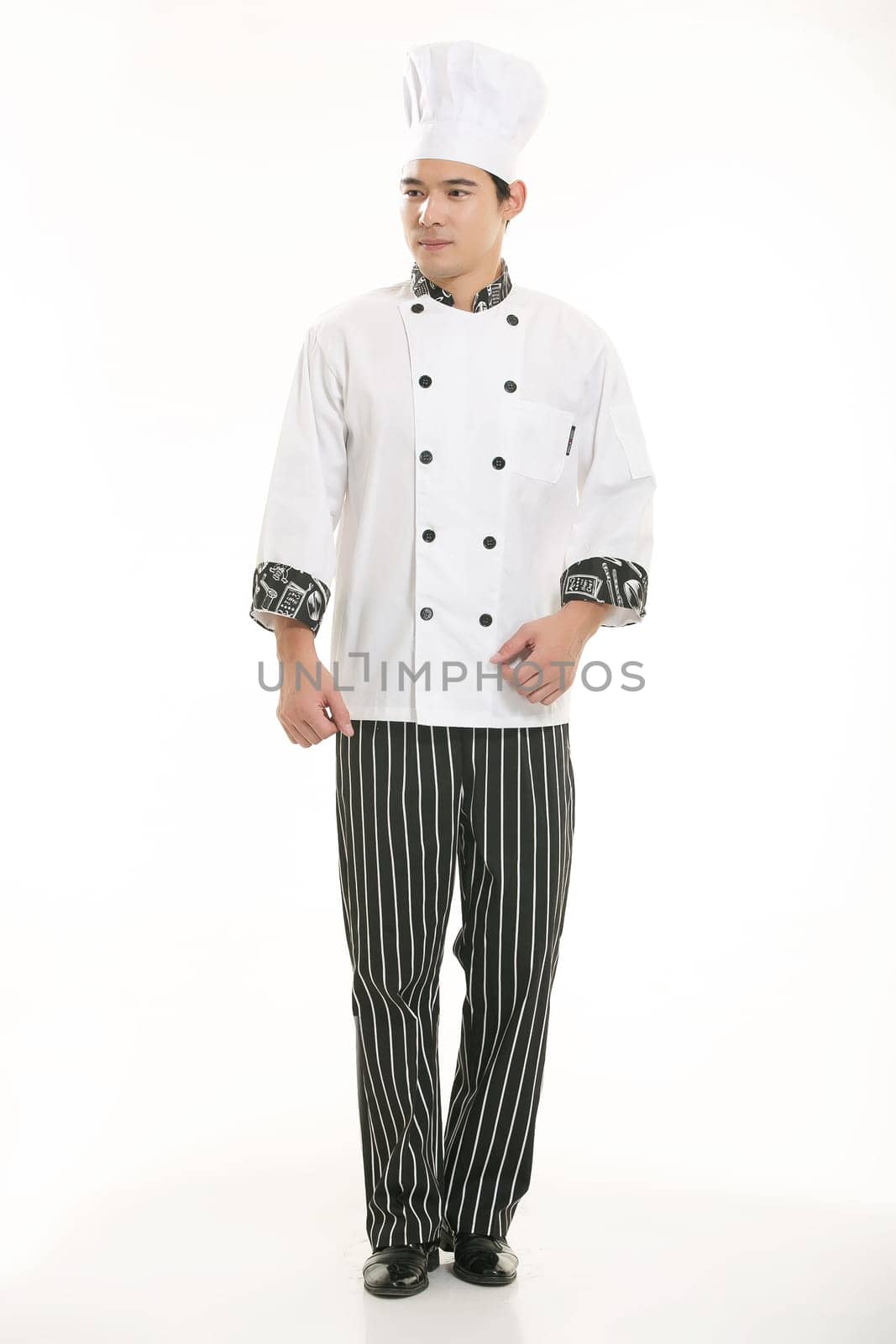 Wearing all kinds of clothing chef dietitian in front of white background