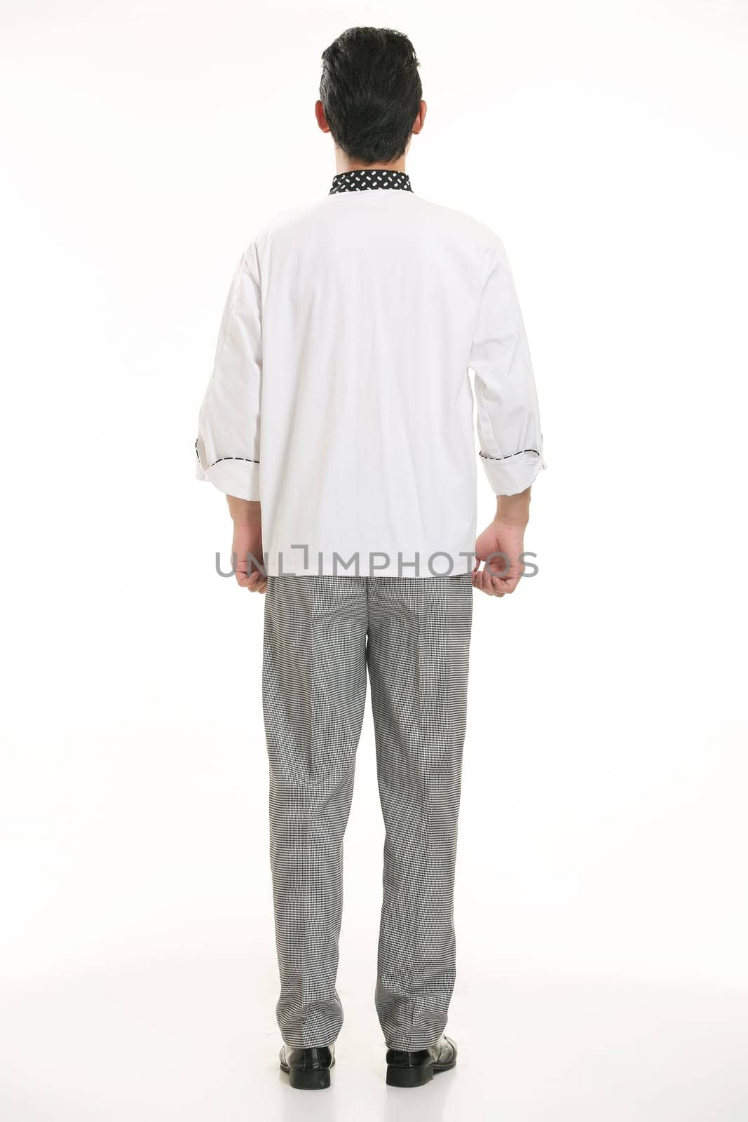 Wearing all kinds of clothing chef dietitian in front of white background