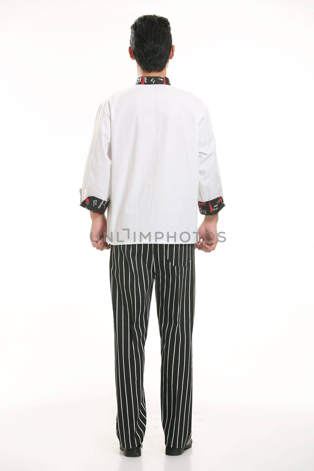 Wearing all kinds of clothing chef dietitian in front of white background
