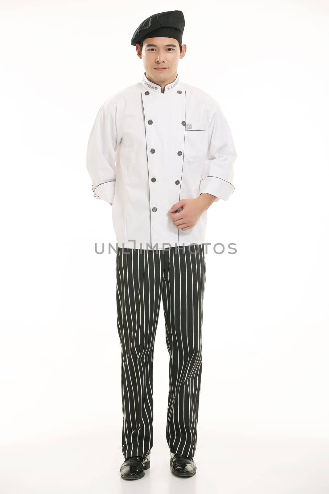 Wear clothing occupation Chinese waiters in white background