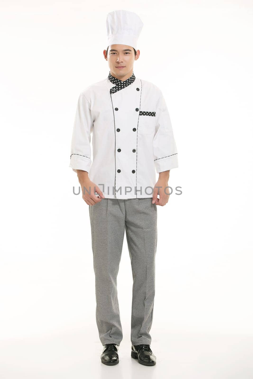 Wearing all kinds of clothing chef dietitian in front of white background