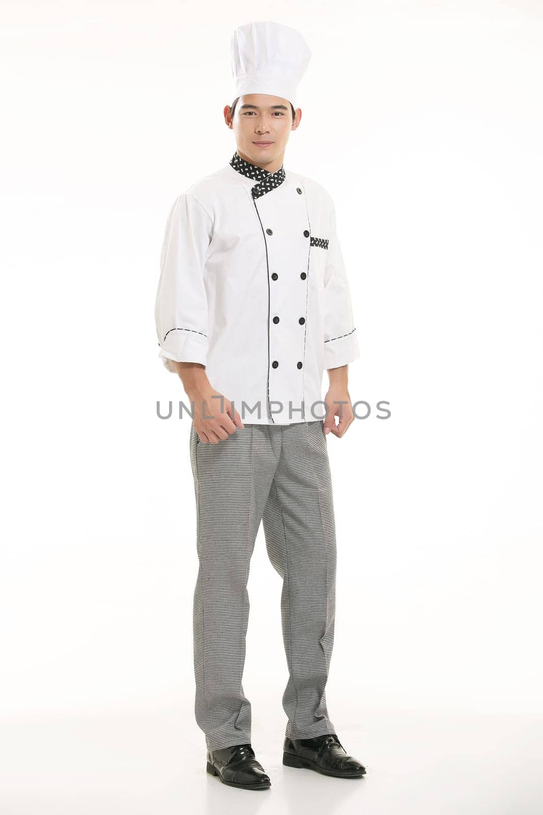 Wearing all kinds of clothing chef dietitian in front of white background