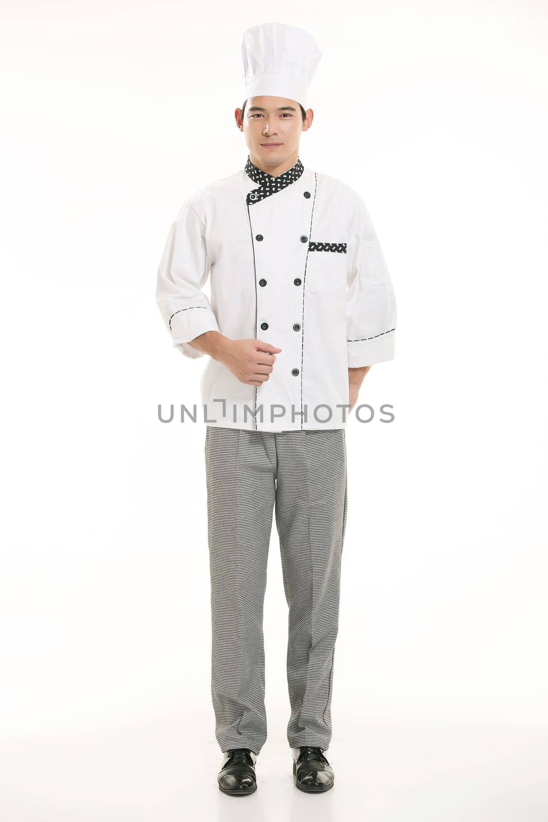 Wearing all kinds of clothing chef dietitian in front of white background