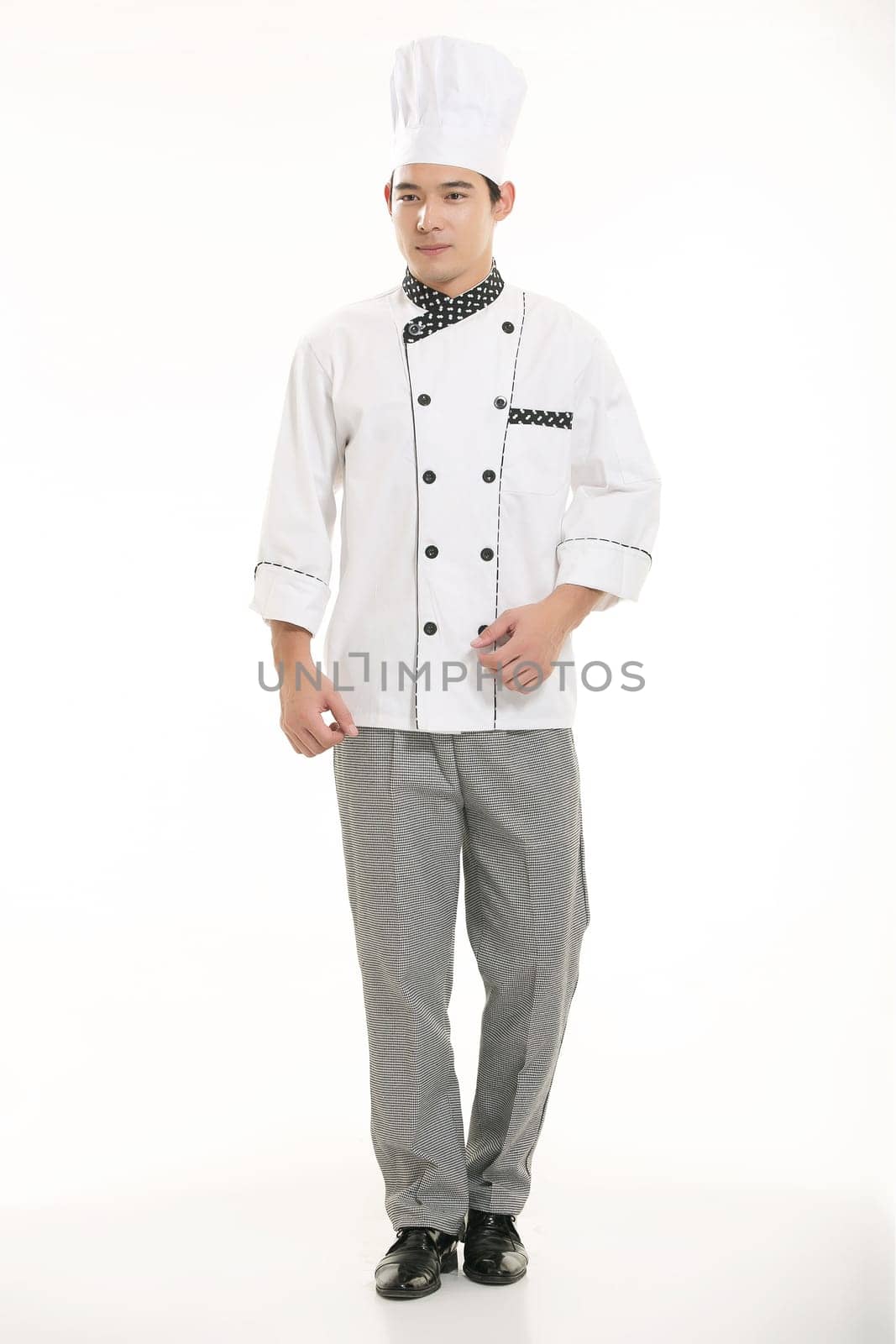 Wearing all kinds of clothing chef dietitian in front of white background