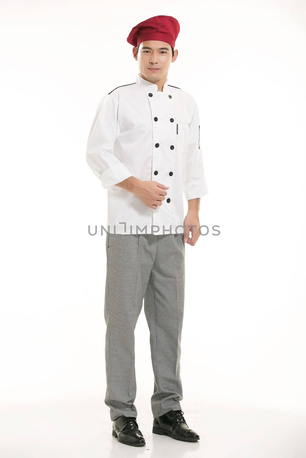 Wearing all kinds of clothing chef dietitian in front of white background