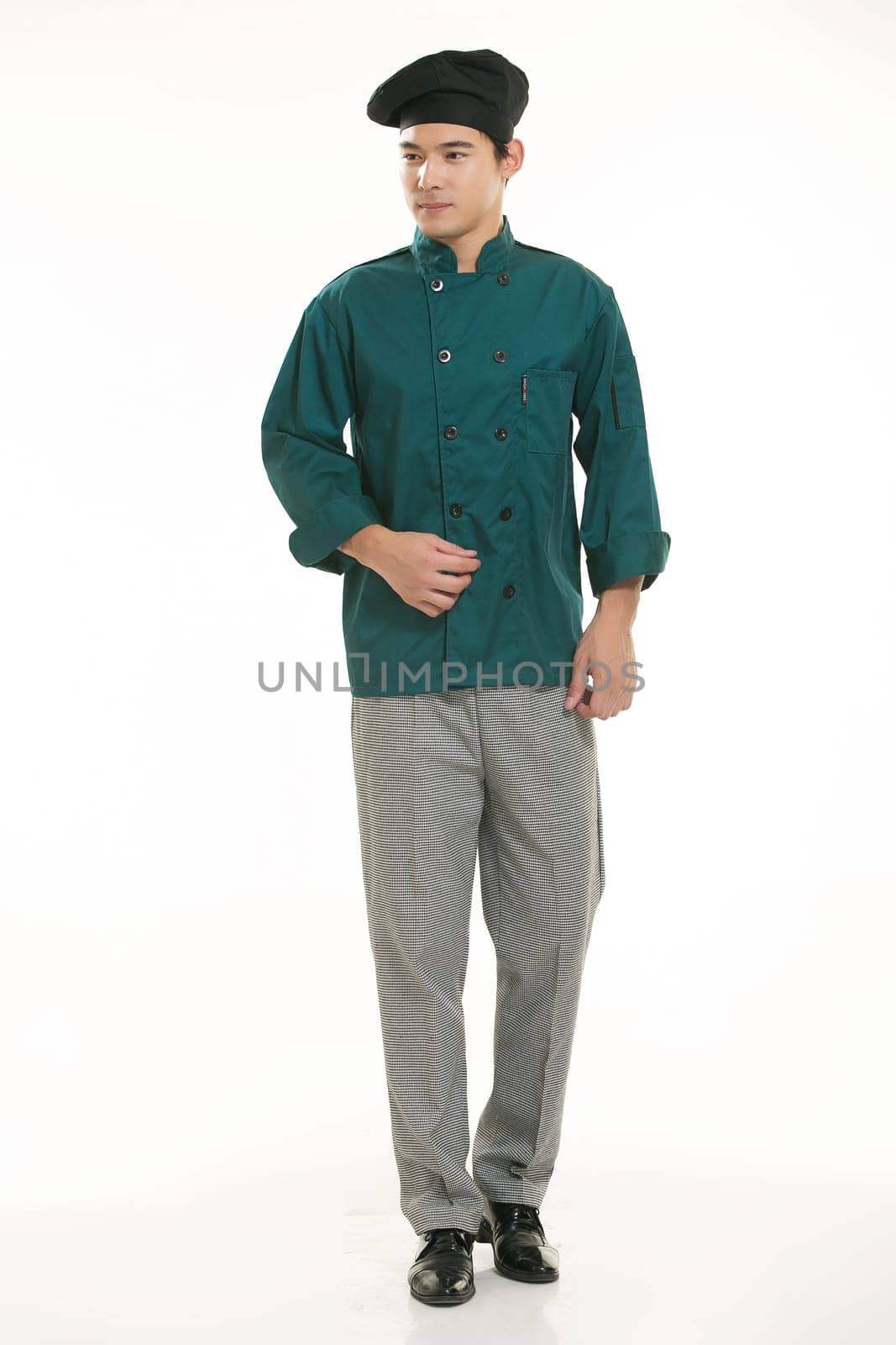 Wearing all kinds of clothing chef dietitian in front of white background