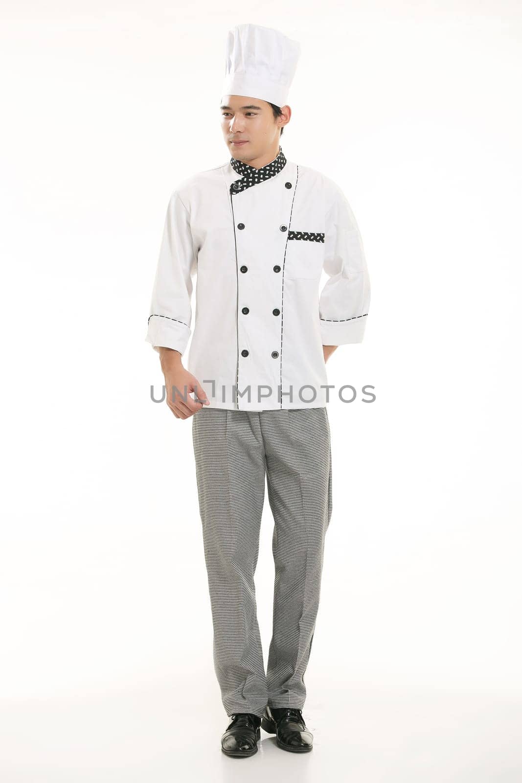 Wearing all kinds of clothing chef dietitian in front of white background