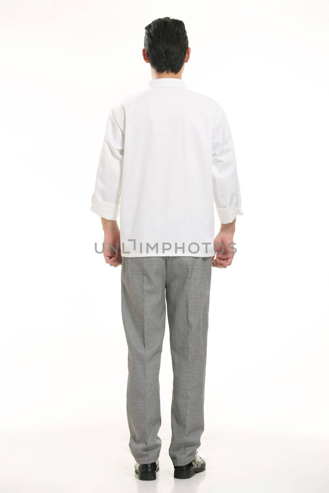Wearing all kinds of clothing chef dietitian in front of white background