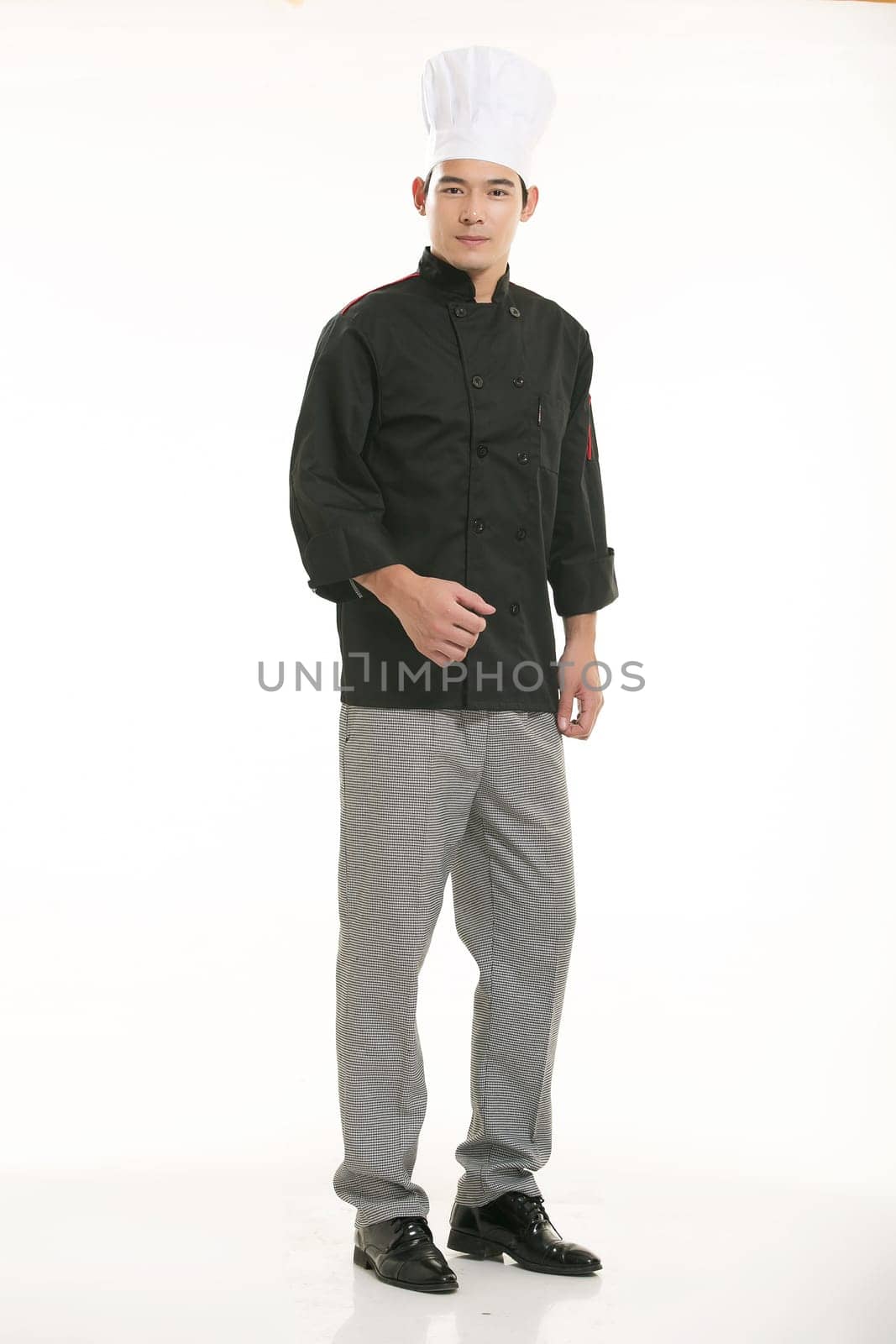 Wearing all kinds of clothing chef dietitian in front of white background