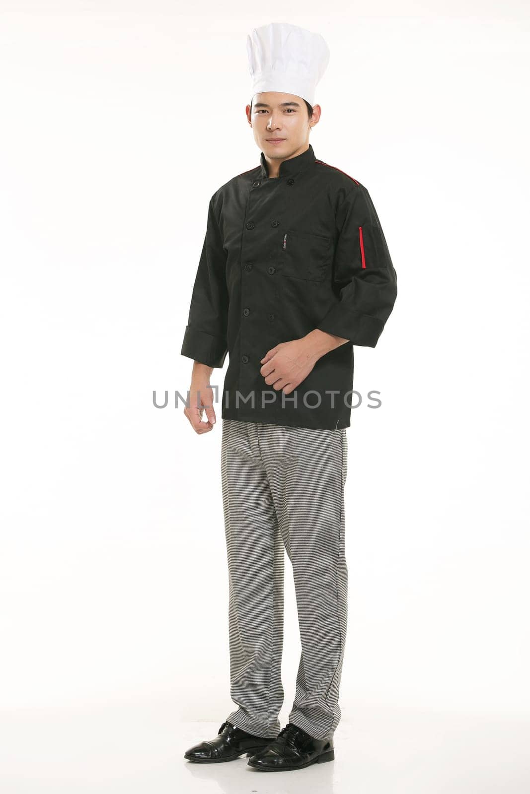 Wearing all kinds of clothing chef dietitian in front of white background