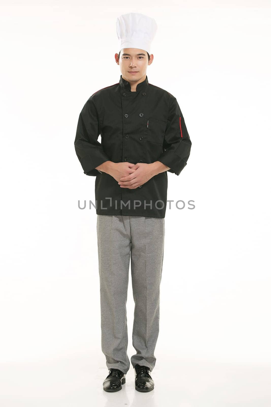 Wearing all kinds of clothing chef dietitian in front of white background