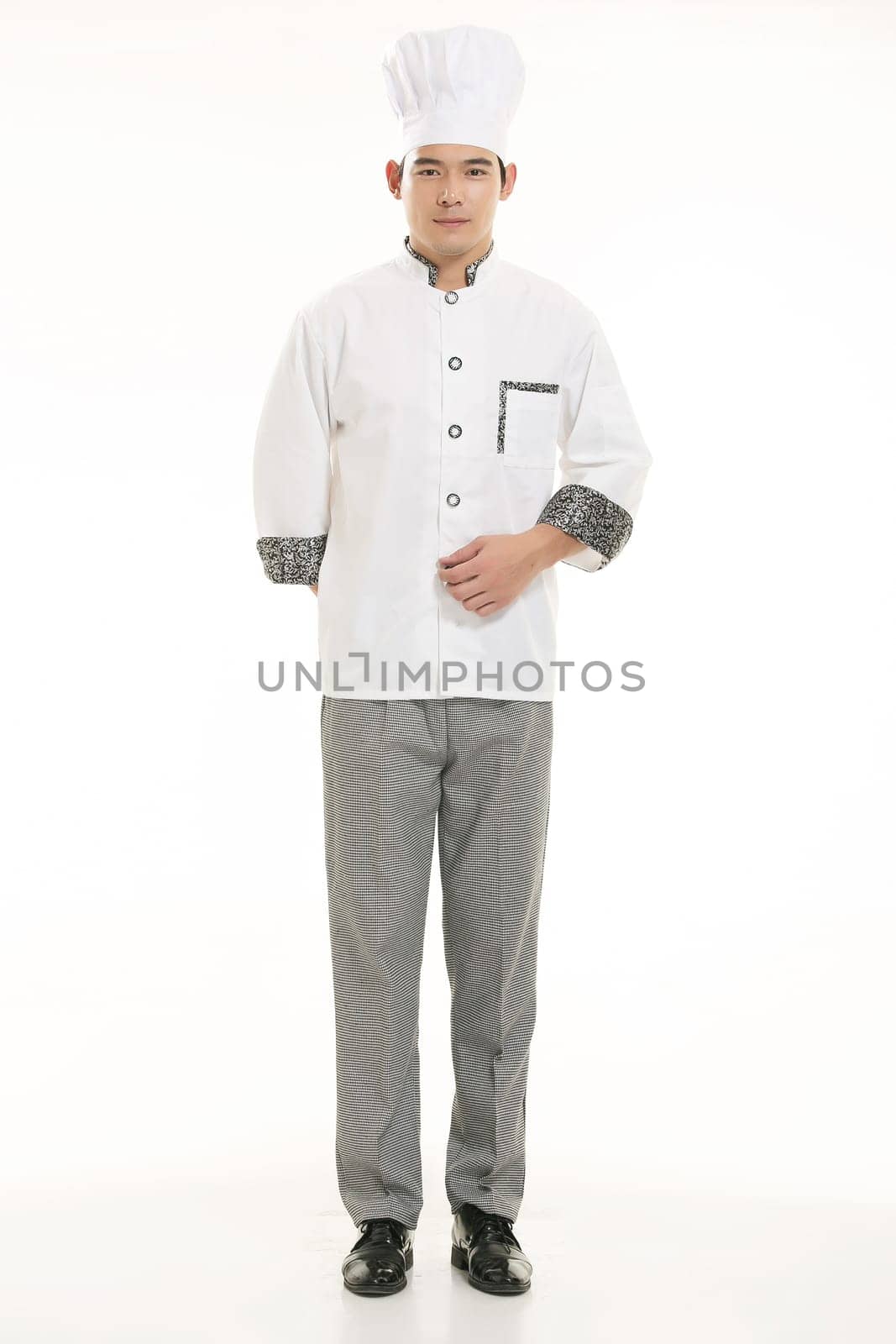 Wearing all kinds of clothing chef dietitian in front of white background