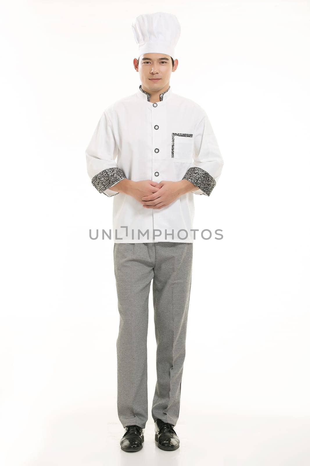 Wearing all kinds of clothing chef dietitian in front of white background