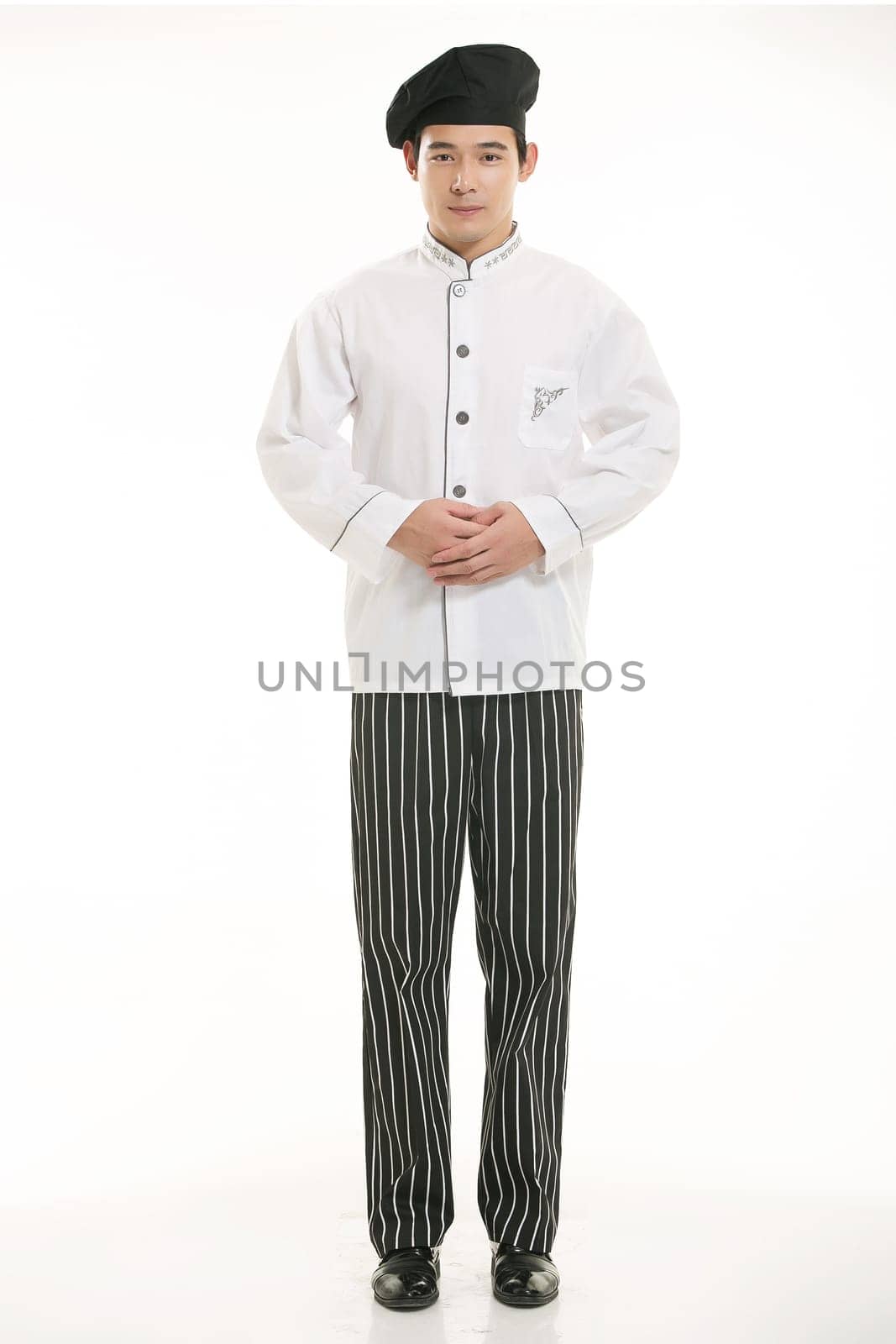 Wear clothing occupation Chinese waiters in white background
