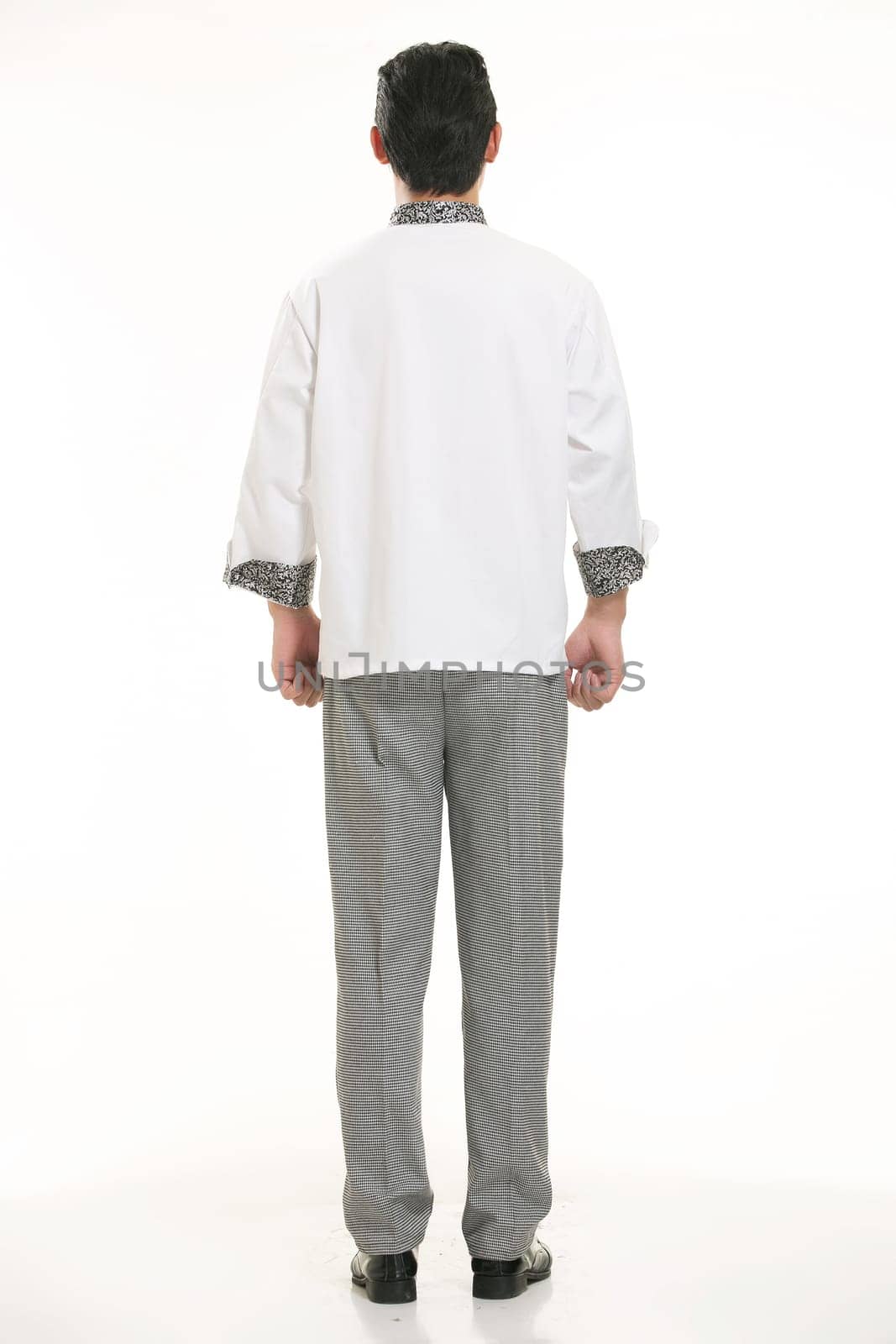 Wearing all kinds of clothing chef dietitian in front of white background