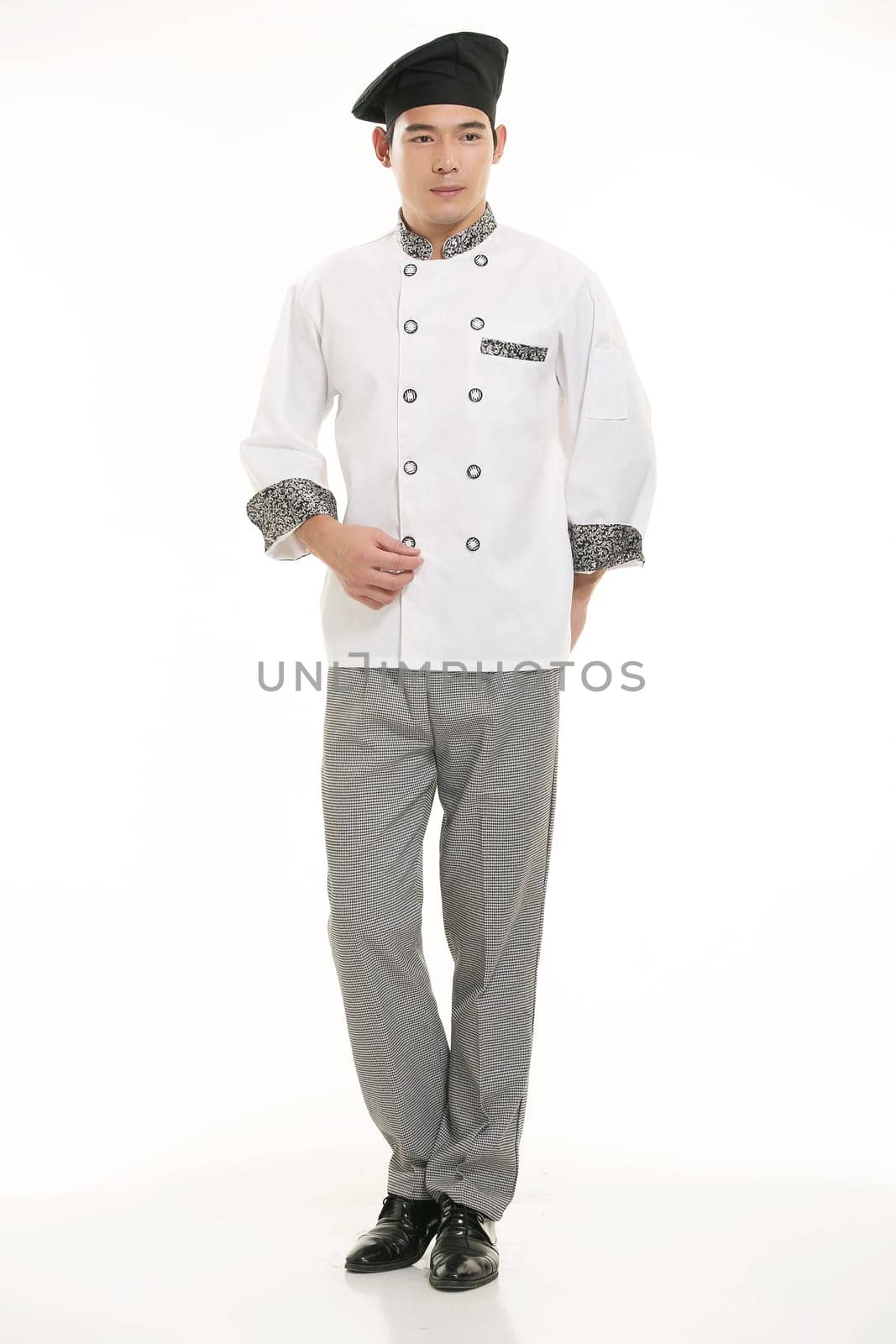 Wearing all kinds of clothing chef dietitian in front of white background