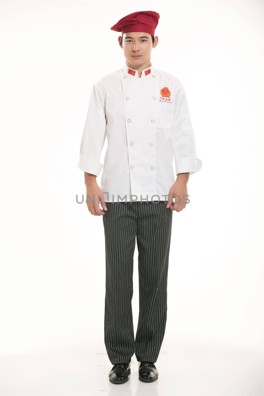 Wearing all kinds of clothing chef dietitian in front of white background