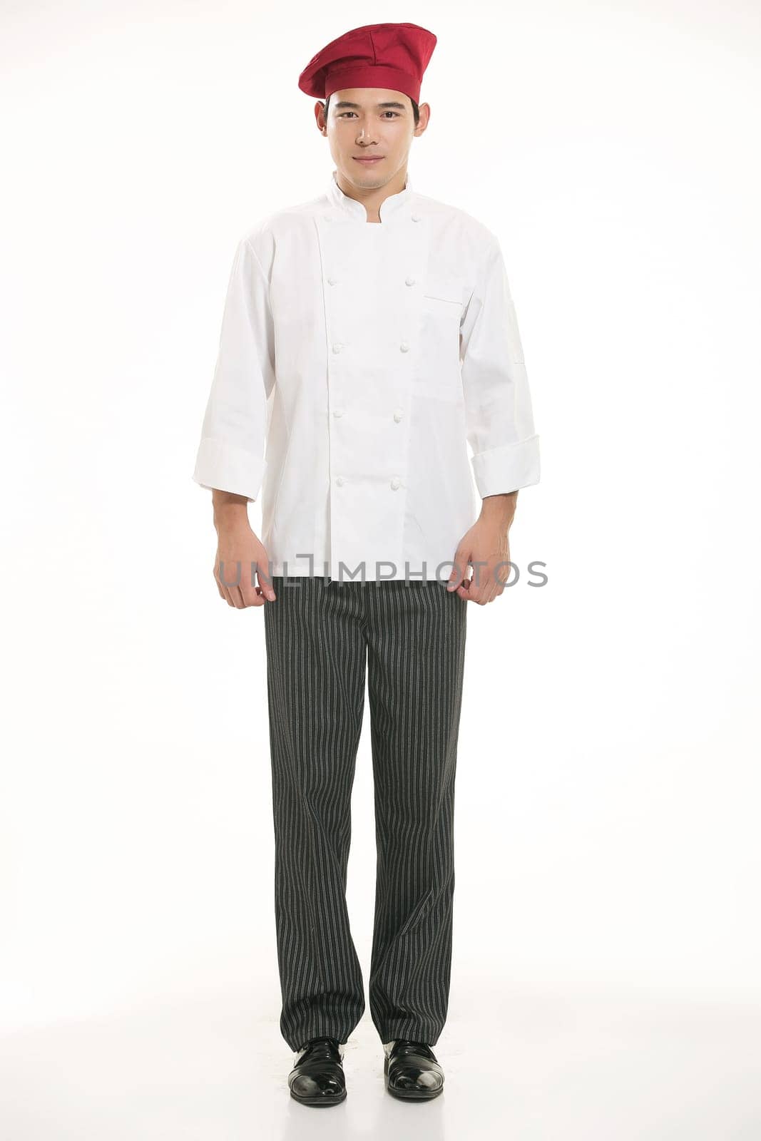 Wearing all kinds of clothing chef dietitian in front of white background