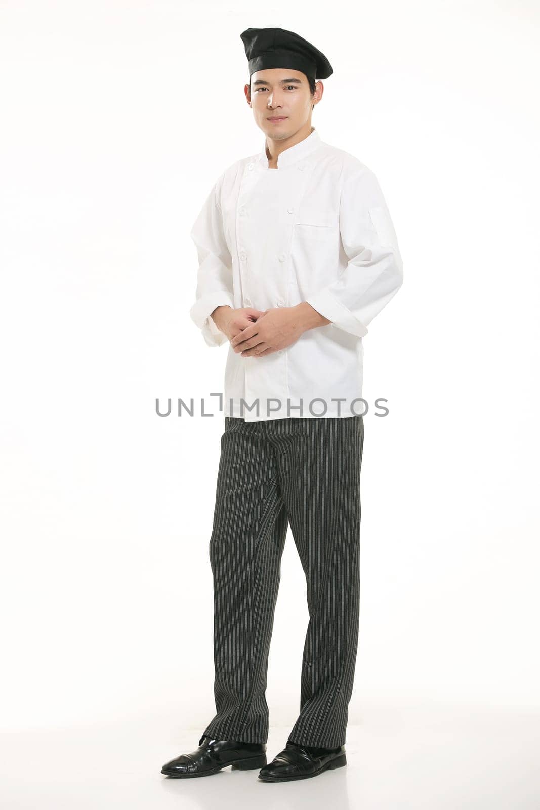 Wear clothing occupation Chinese waiters in white background