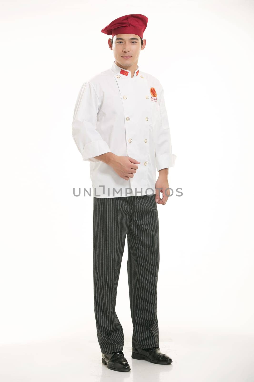 Wearing all kinds of clothing chef dietitian in front of white background