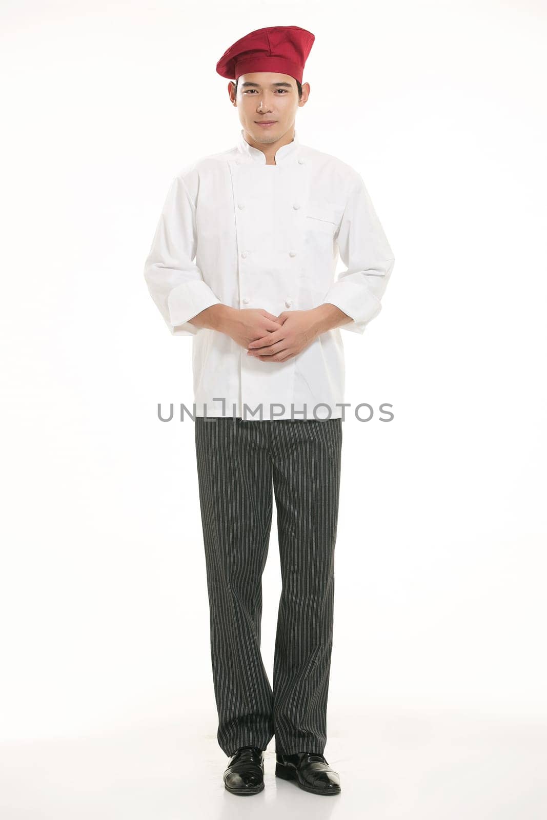 Wearing all kinds of clothing chef dietitian in front of white background