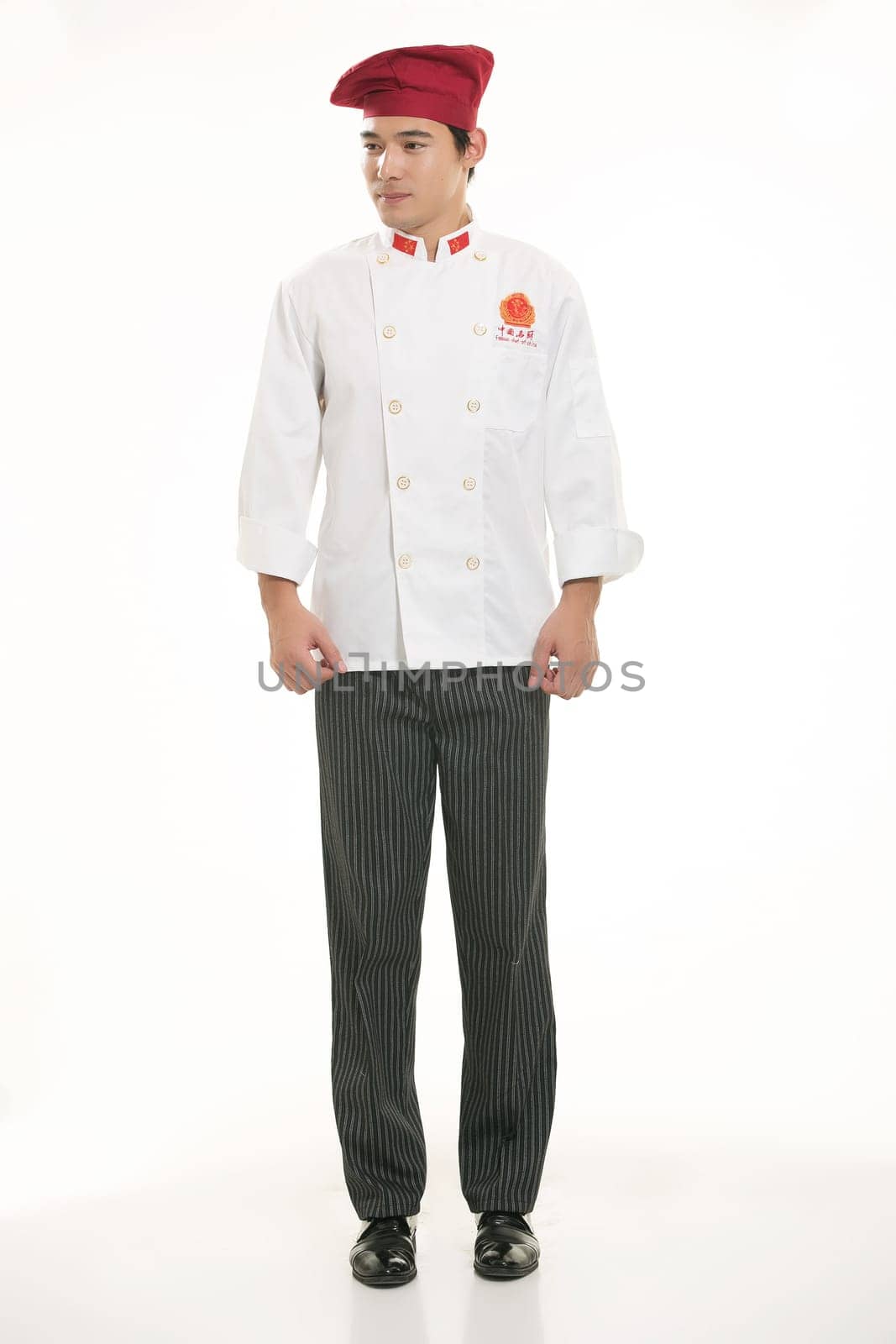Wearing all kinds of clothing chef dietitian in front of white background