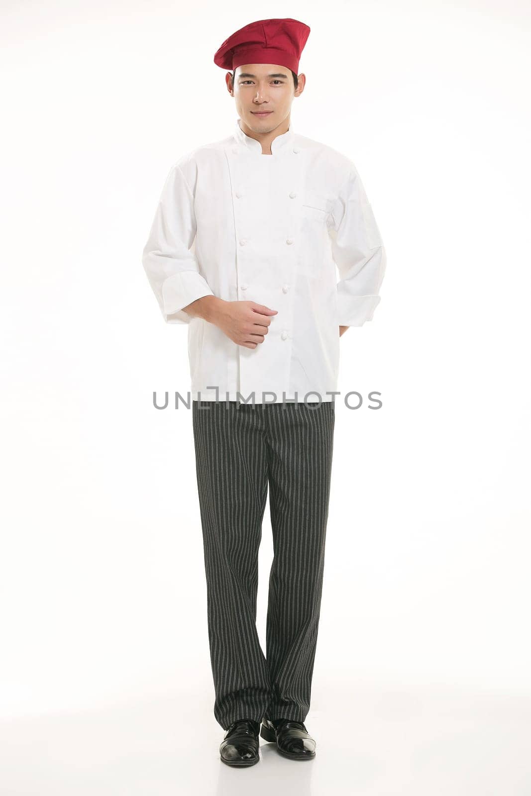 Wearing all kinds of clothing chef dietitian in front of white background