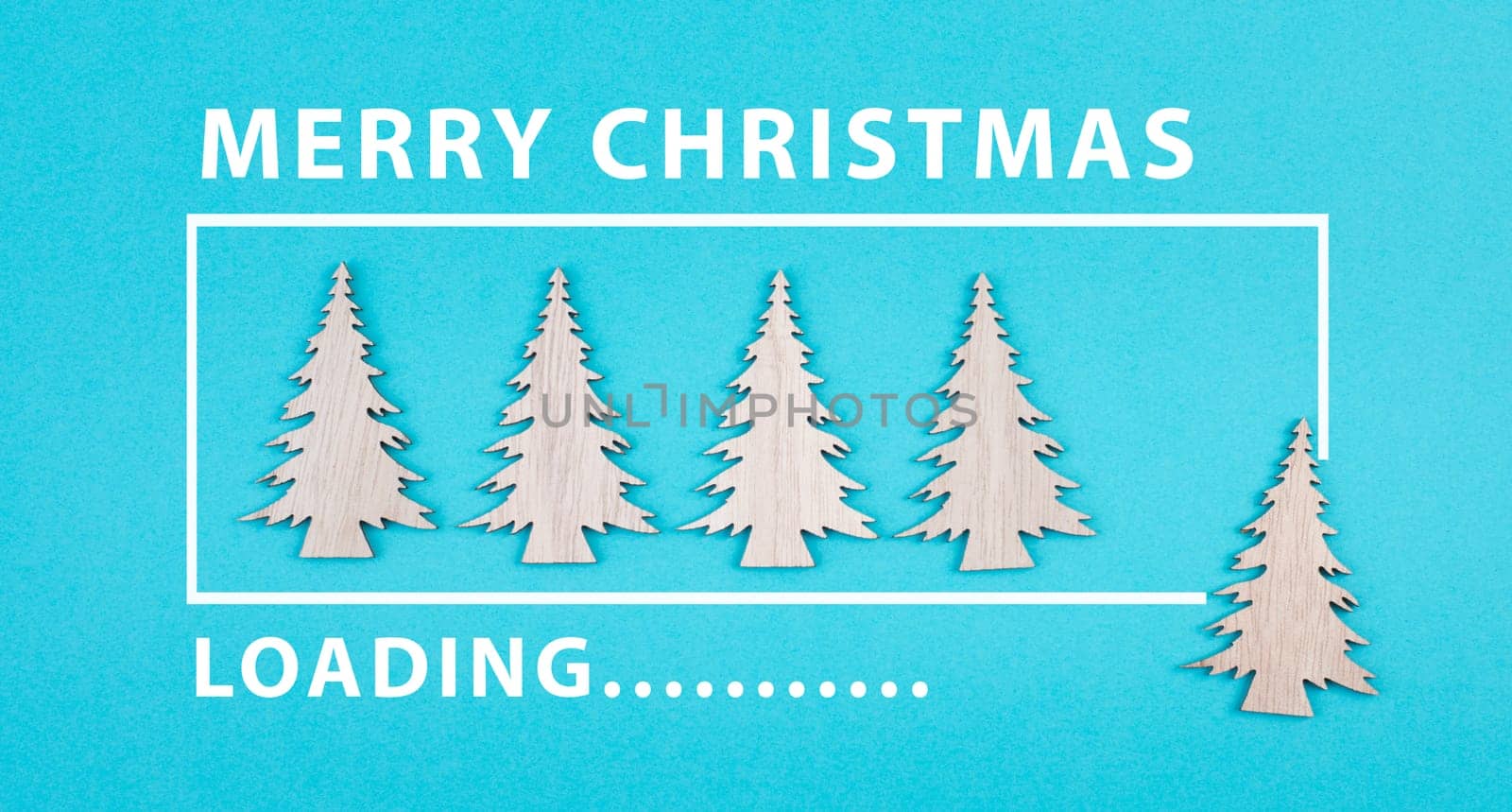 Wooden christmas trees on a blue colored background, loading bar, xmas icon