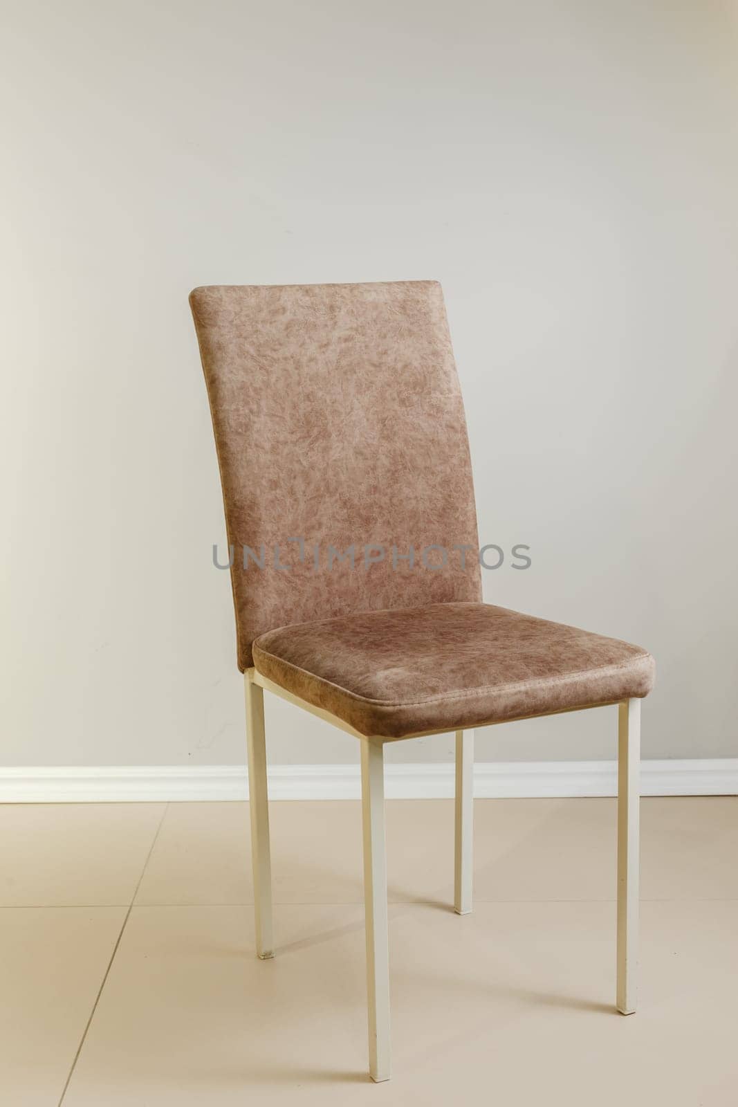 Contemporary modern kitchen armchair with velour upholstery.