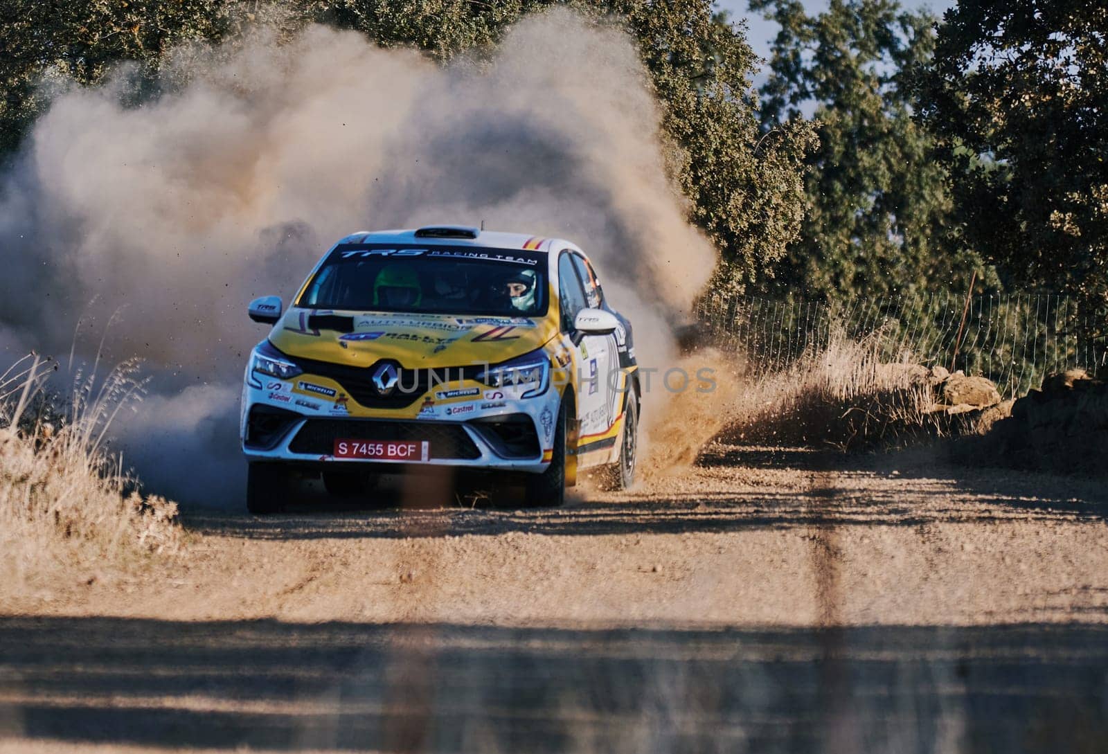 Pozoblanco, Cordoba, Spain-october, 23, 2021: rally cars in full competition going through the first stage