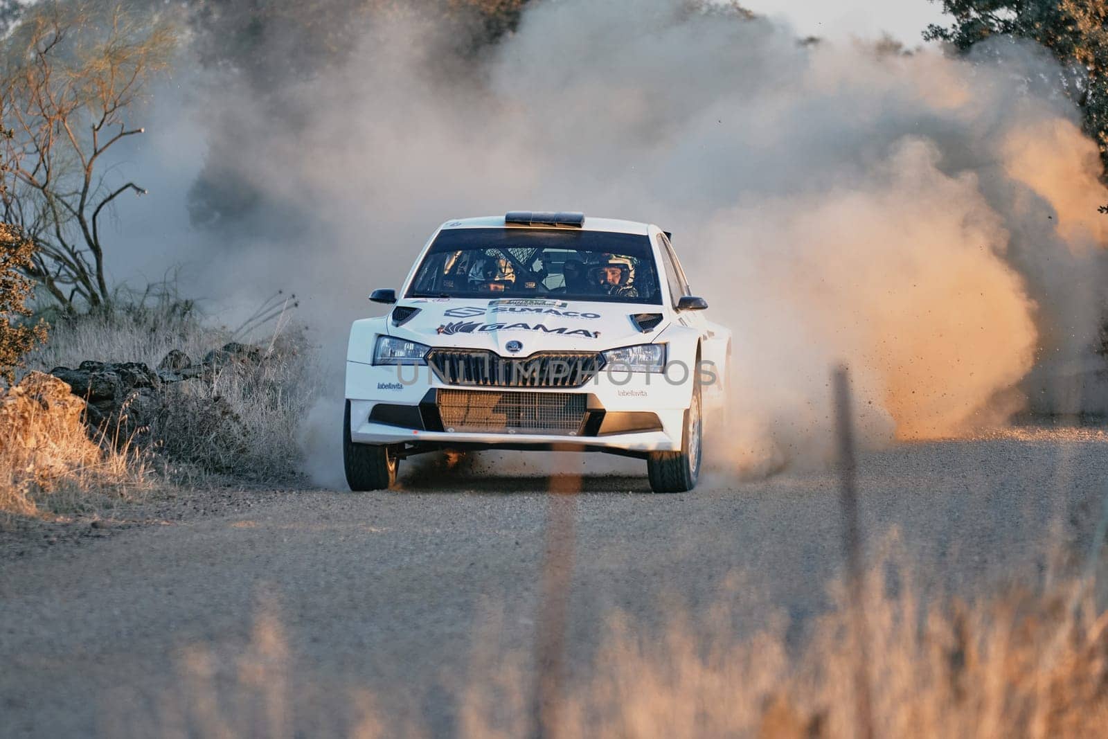 Pozoblanco, Cordoba, Spain-october, 23, 2021: rally cars in full competition going through the first stage
