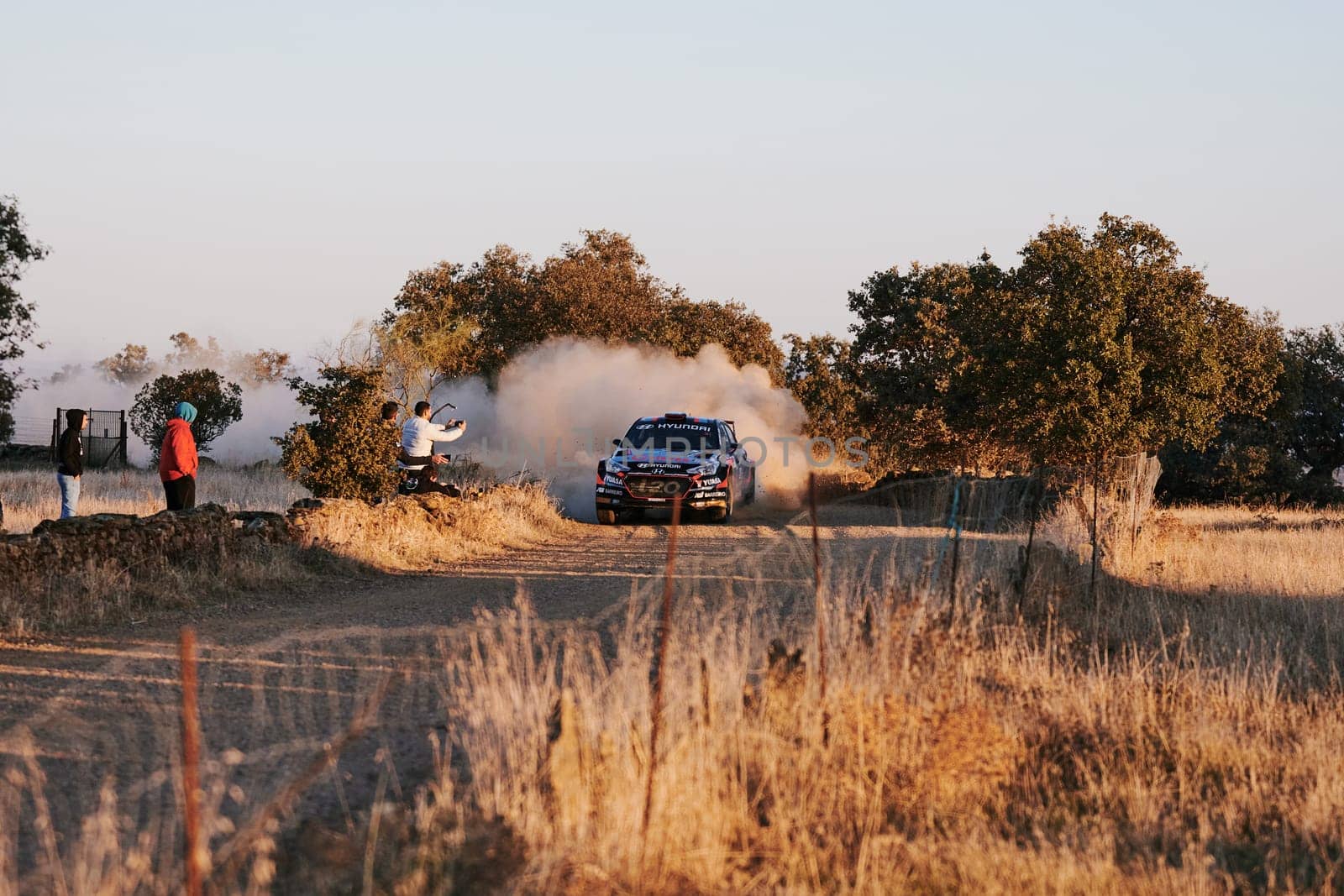 Pozoblanco, Cordoba, Spain-october, 23, 2021: rally cars in full competition going through the first stage
